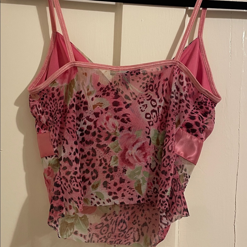 Y2K Hot Kiss Mesh Leopard Floral Cami - Picture 4 of 7